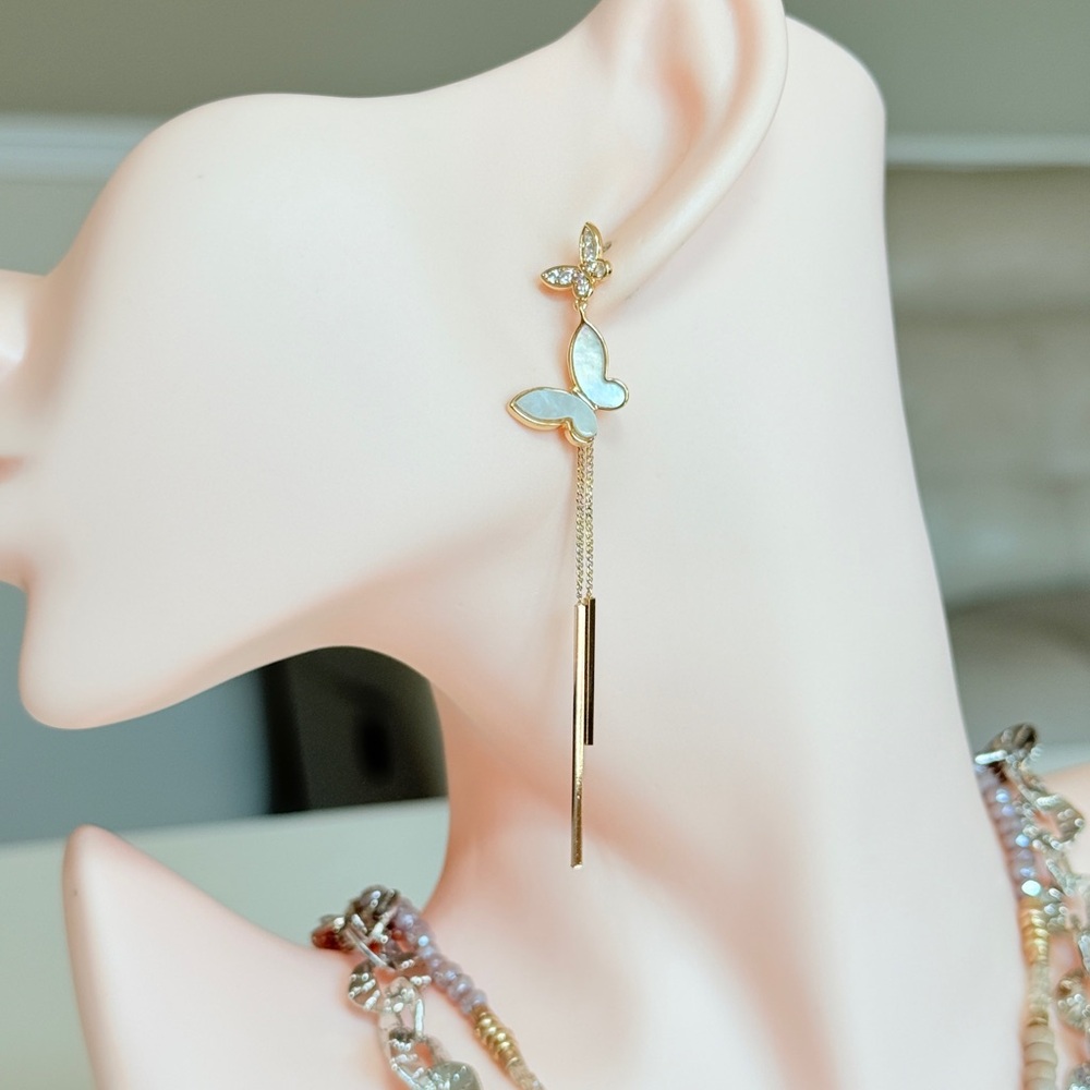 S925 Gold Butterfly Drop Earrings
